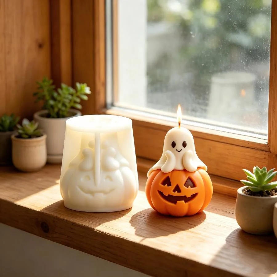 Smiling Pumpkin Ghost Silicone Candle Mold, DIY Handmade Candles, Gypsum Products, Craft Cement Soap Molds, Halloween Gift.