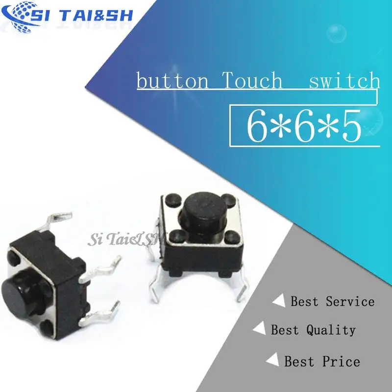 100pcs button Touch  switch 6*6*5 keys button DIP 4pin 6*6*5mm Light touch switch DIP4 /OFF Touch 6x6x5 High quality