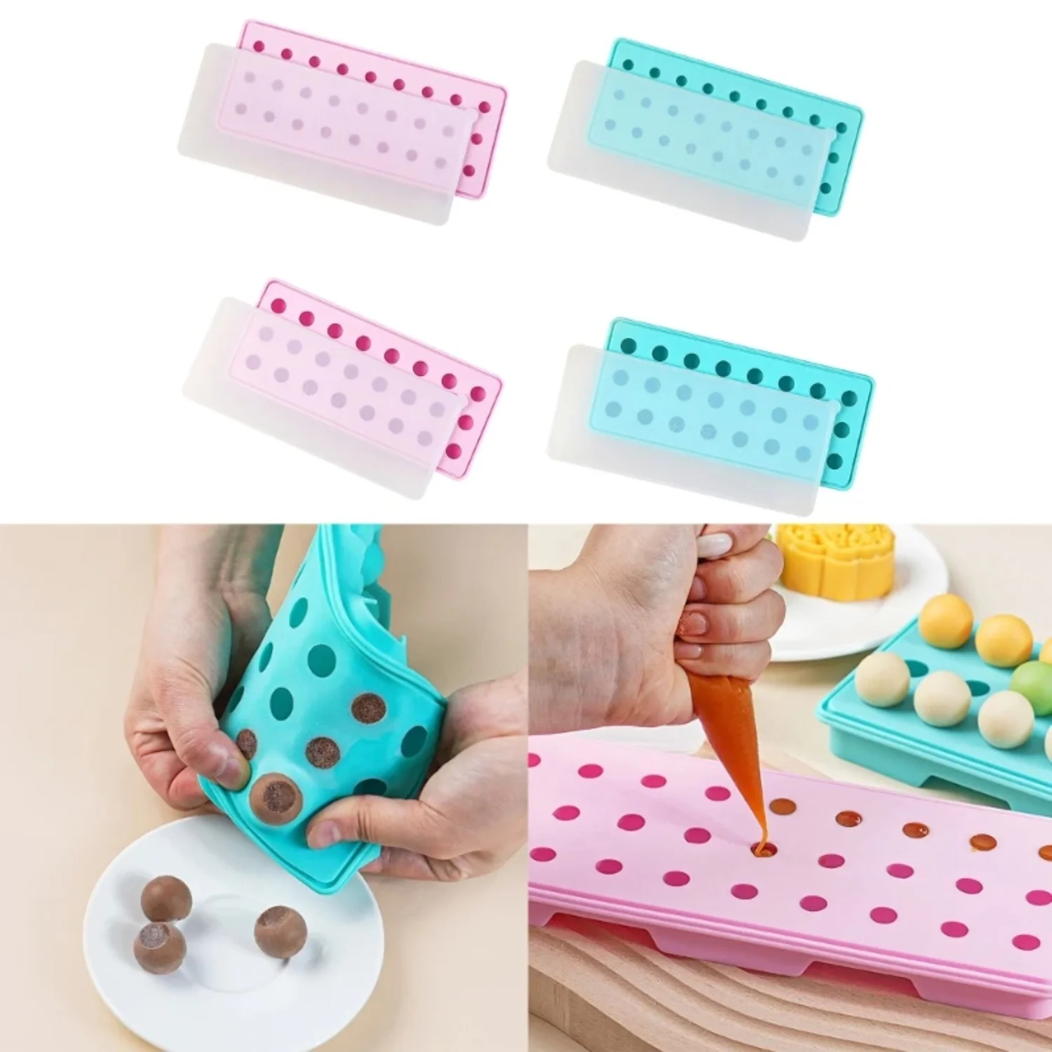 24/27Grid Ice Balls Maker Food Grade Silicone Hockey Ice Tray Mold Ice Cube Tray with Removable Lids Kitchen Tool