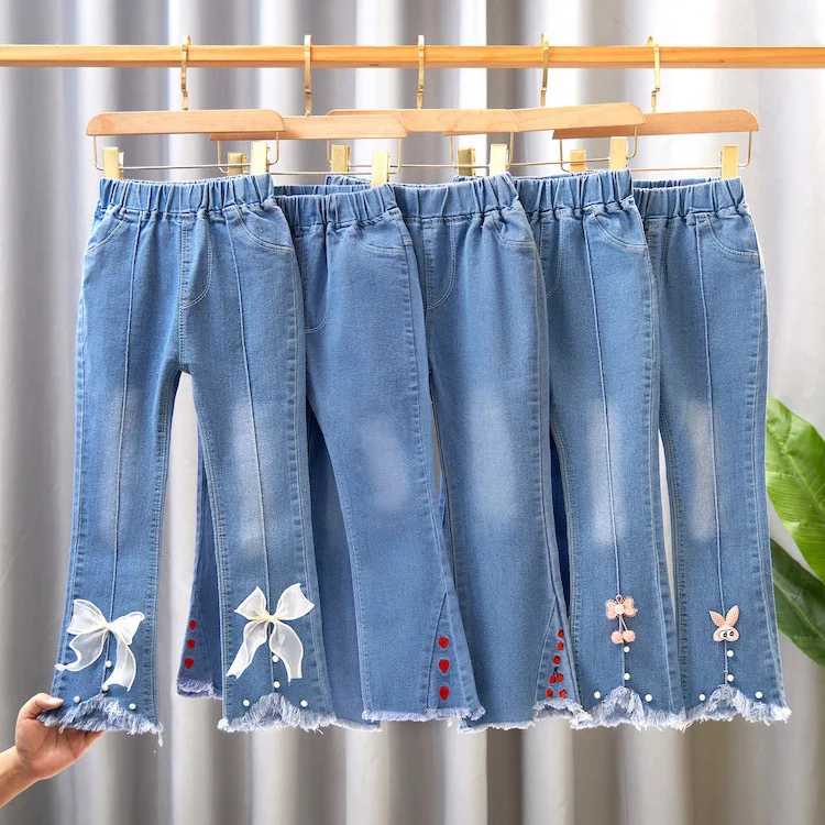 Casual Elastic Waist Teenage Children Pants Design Streetwear Kids Loose Trousers Jeans Girls Spring Autumn Baby Long