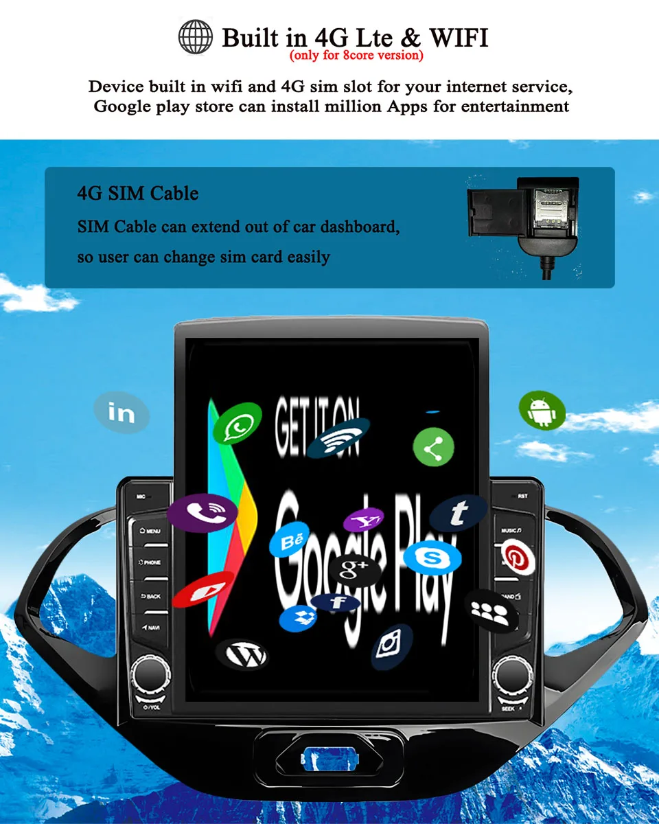 8Core 8G+128G Carplay Auto Car Radio Audio Stereo Tape Recorder HU Head Unit For Ford Figo 2015 - 2018 GPS Navi DVD Cassette DSP