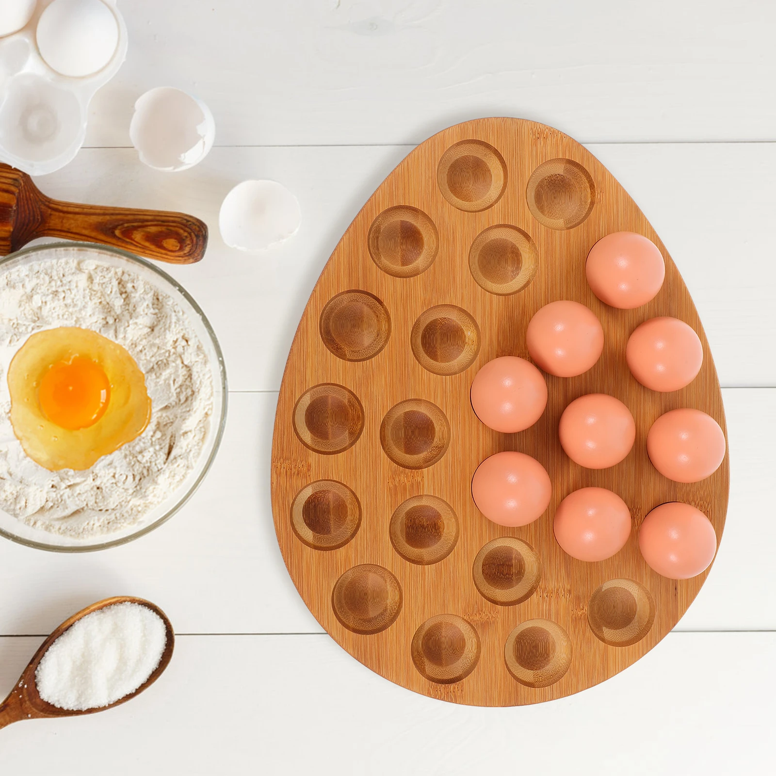

Wooden Egg Rack Holder Tray Container Organizer for Kitchen Fridge Storage Multifunctional Natural Wood Egg Plate Keeper