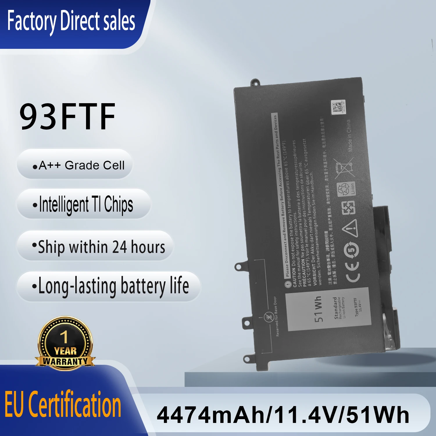 

Новый аккумулятор 11,4 В, 51 Втч, 4474 мАч, 93FTF для Dell Latitude12 5280 E5280 E5580 Precision15 3520 3530 Series D4CMT 4YFVG 83XPC 083XPC