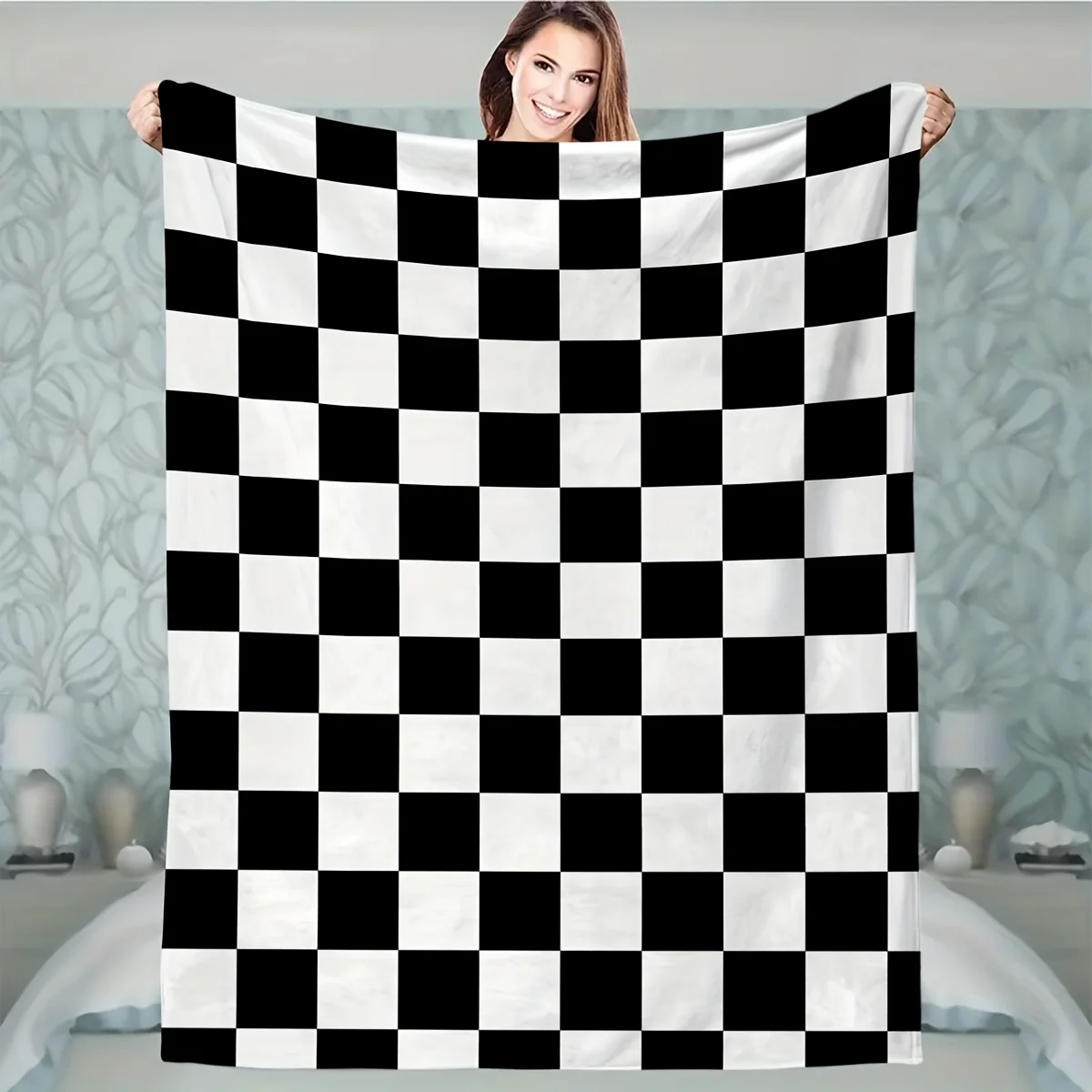 Checkered Printed Blanket Cute Black White Plaid Pattern Warm Cozy Throw Blankets for Living Room Sofa Couch Decor