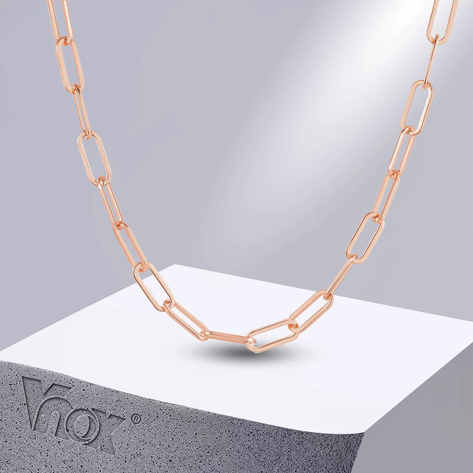 Vnox eleganckie naszyjniki z łańcuszkiem spinaczowym dla kobiet, prostokątny choker ze stali nierdzewnej w kolorze różowego złota, regulowany kołnierz