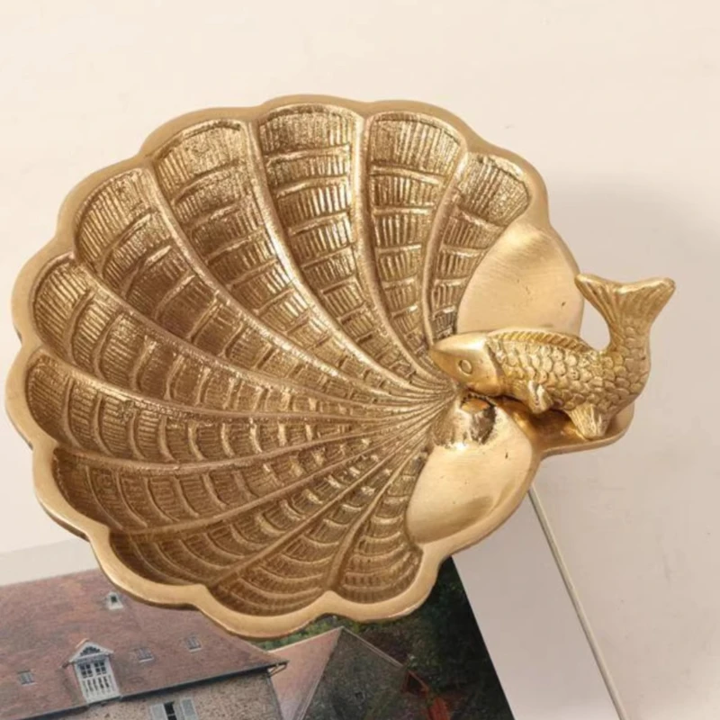 

European Style Brass Shell Key Holder, Antique Hand Carved Decor for Wall Entryway, Jewelry Dish Vintage Home Decor Organizer