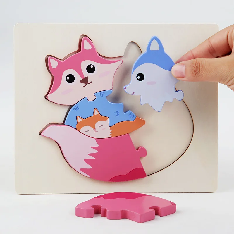 Puzzle d'animaux de dessin animé en bois pour enfants, jouets de puzzle pour plus de 3 ans, jeux d'intelligence d'apprentissage, nouveaux jouets pour enfants