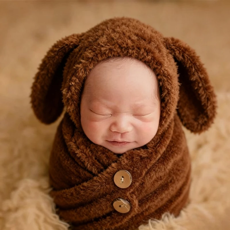 مجموعة دعامة التصوير الفوتوغرافي لحديثي الولادة - قبعة ملفوفة من الصوف الناعم لمجلسات صور الأطفال، زي كامل لالتقاط الصور لحديثي الولادة