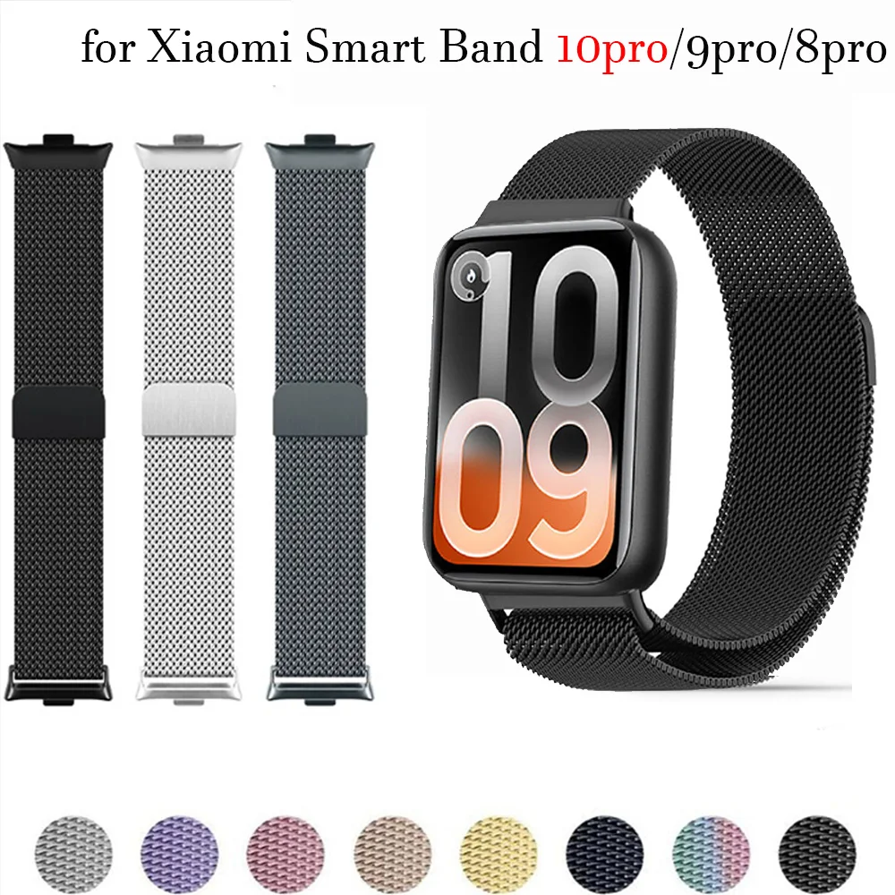 Pulseira Milanese Loop para Xiaomi Smart Band 10 Pro 9 Pro/8 Pro, Bracelete Smartband, Correia Mi Band 10Pro 9pro, Acessório de Substituição