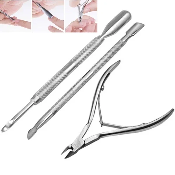 3PCS/Set Stainless Steel Cuticle Nippers  Pusher Remover Scissor Professional Nail Cutter Trimmer Manicure Tool Kit