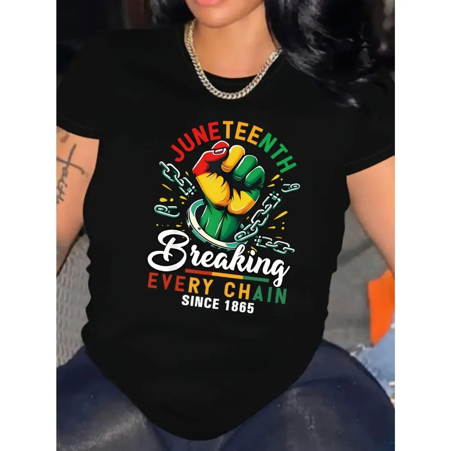 

Breaking EVERY CHAIN SINCE 1865 Pattern Tops for Womens Juneteenth Graphic Tees Short Sleeve Casual T Shirts