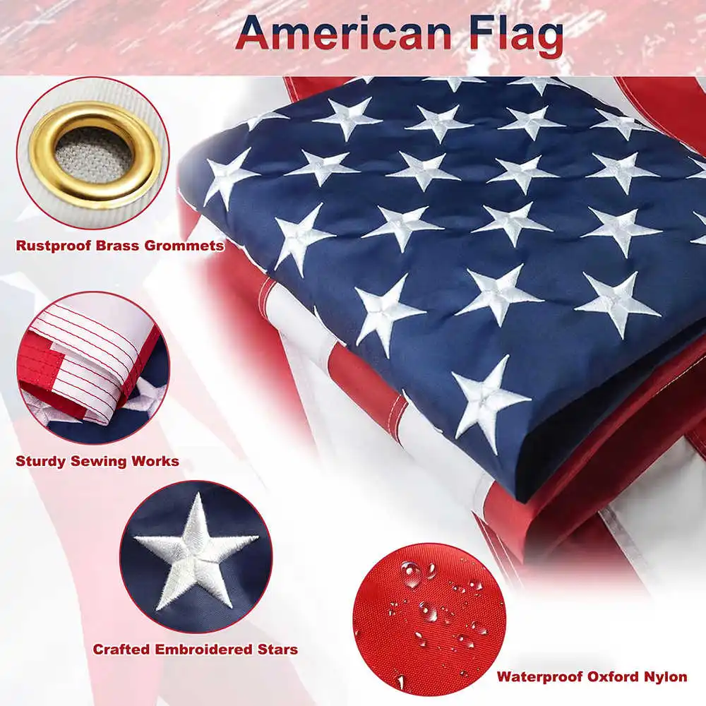 

American Flag USA US Banner 3x5 Ft Heavy Duty Oxford Embroidered Stars Stitched Stripes Brass Grommets Outdoor 4th of July Decor