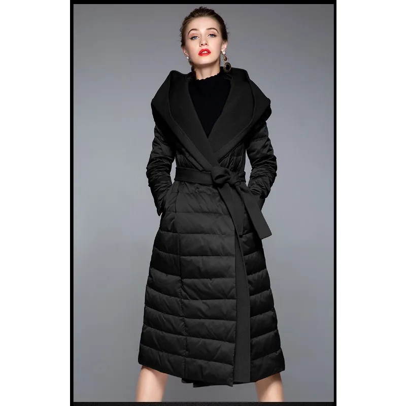 Luxo de alta qualidade acolchoado engrossar quente jaqueta feminina inverno novo cordão meados de comprimento pato branco para baixo jaqueta das mulheres