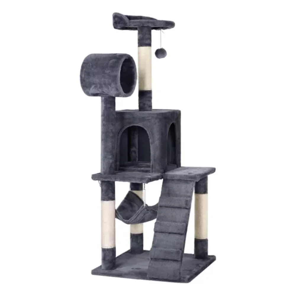 

SmileMart 51" Cat Tree with Hammock and Scratching Post Tower, Dark Gray house cat toys tower