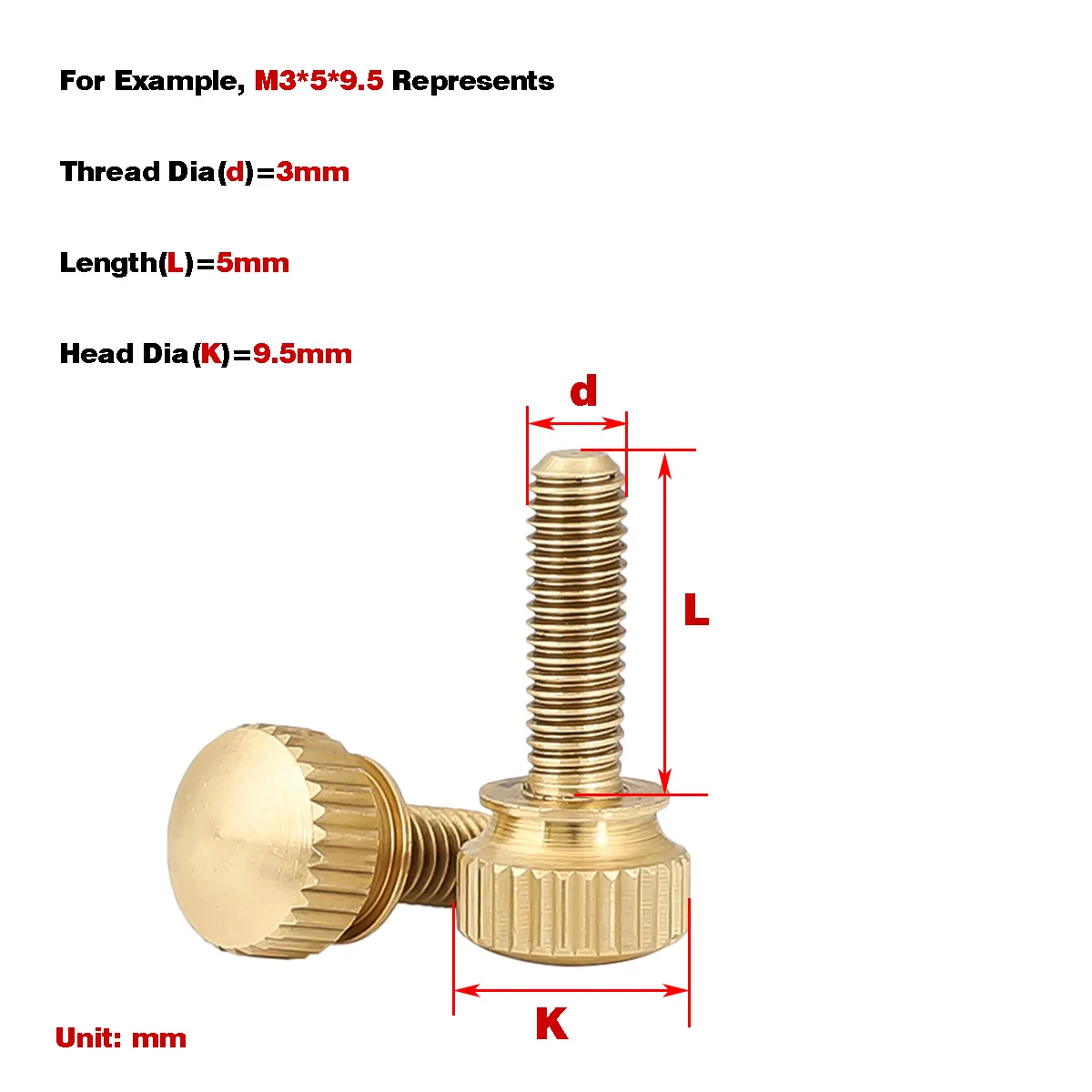 Knurled Thumb  Screw  / Brass Highr Head Hand-tightened Bolt M3-10