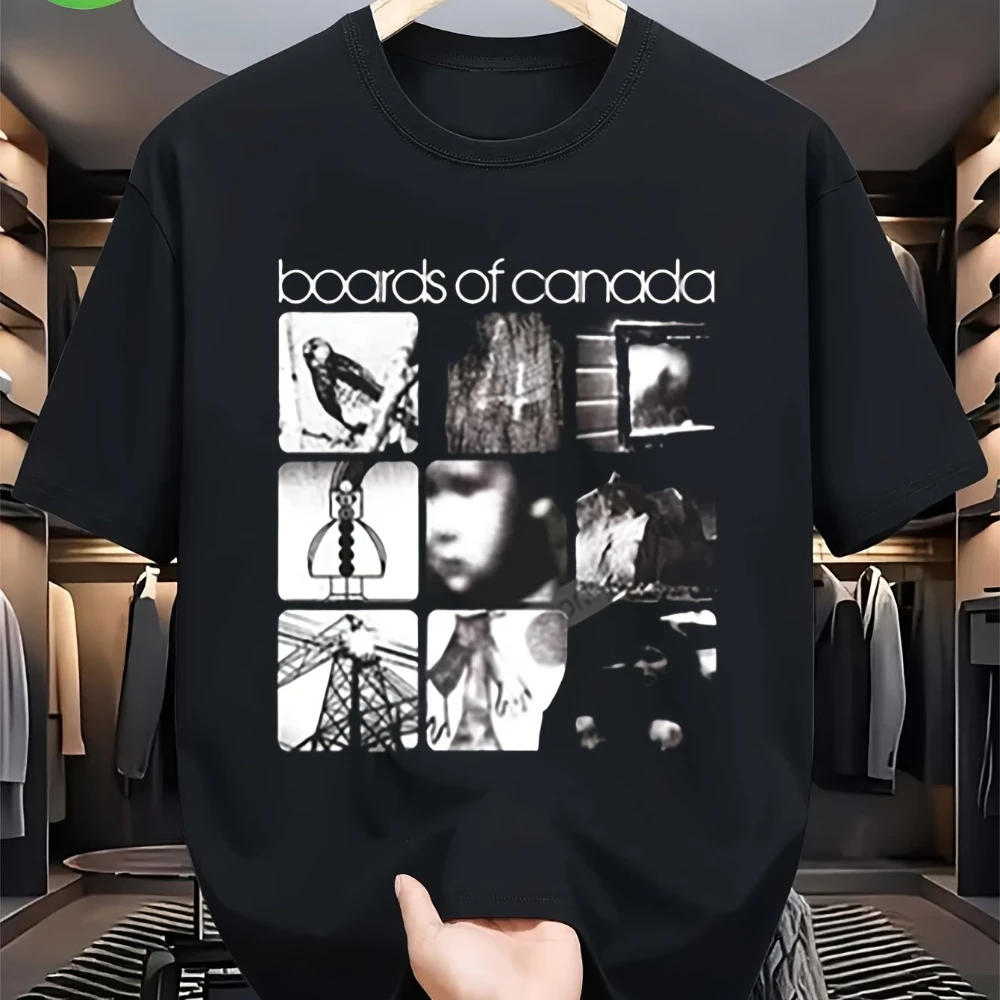 Camiseta Preta com Estampa de Colagem de Fotos da Banda Boards of Canada, Unissex, Casual, Streetwear, para Homens e Mulheres, Ideal para Festivais de