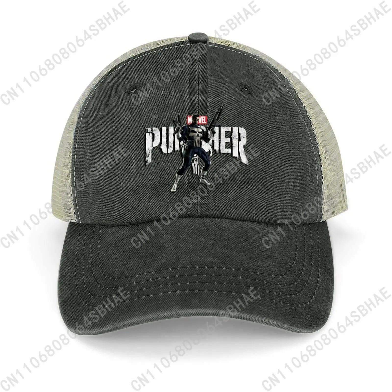 

Marvel The Punisher Mesh Cowboy Hat Hollow Ventilated Summer Cap Men Women Outdoor Sun Hat Adjustable Strap Custom Cosplay