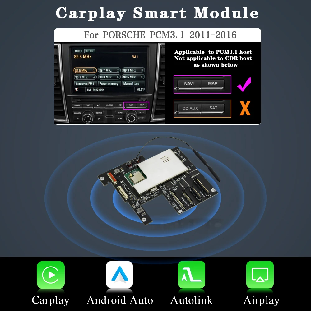 AUTOTOP Draadloze CarPlay Interface Module Adapter voor Porsche PCM3.1 Panamera Cayenne Cayman Macan Boxster 911 991 718 AirPlay