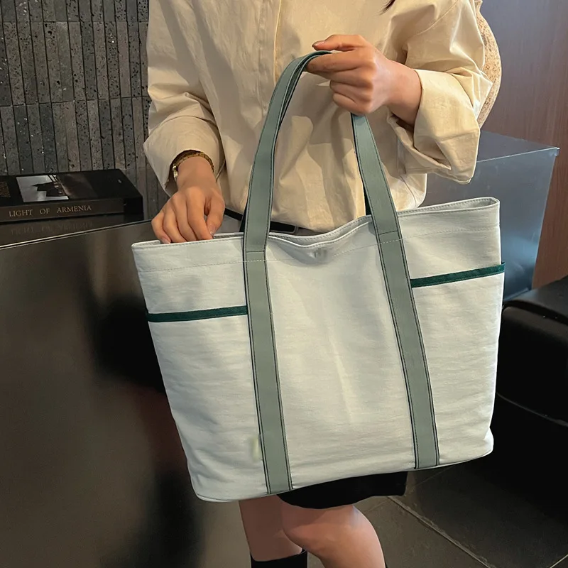 Large Capacity Canvas Tote Bag with Zipper 20L Water Repellent Multi Pocket Shoulder Handbag Lightweight Spacious Carryall for