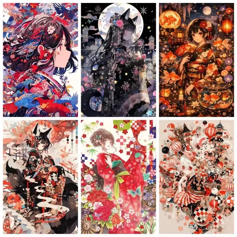 Japanese Kimono Cartoon Characters Jigsaw Puzzles 500/1000/1200/2000PCS Wall Decor for Living Room Perfect Gift No Frame