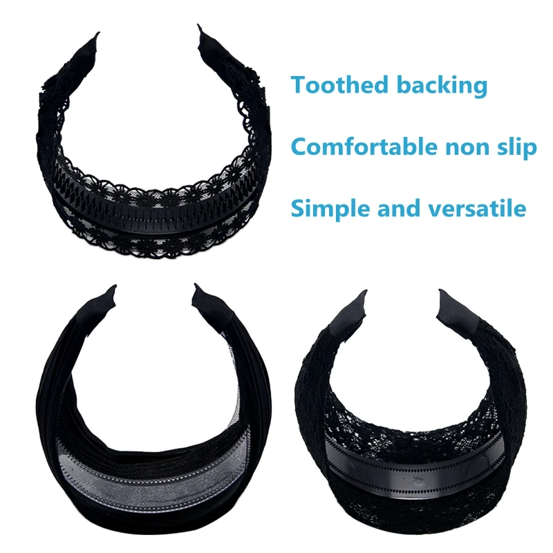 New Black Wide-brimmed Headband Women Solid Color Lace Hairband knitting Hair Hoop Girls Retro makeup Hair Accessories