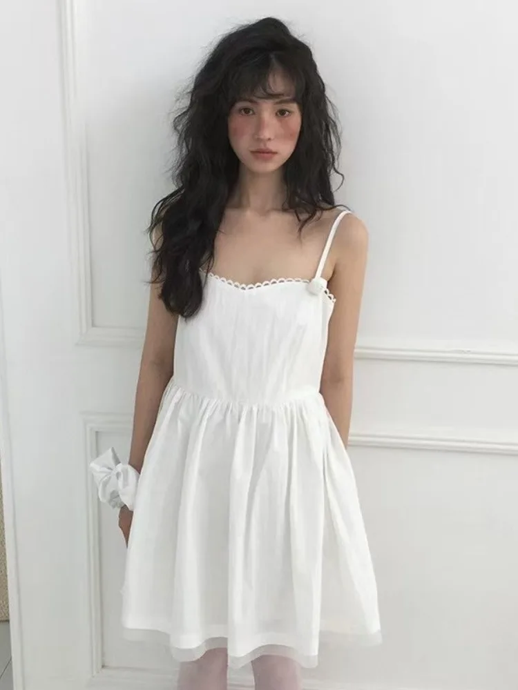 

Korean Style Lace Flower Layered Short Skirt Dress Women's Summer New Design Sense Minimalist Strap Dress
