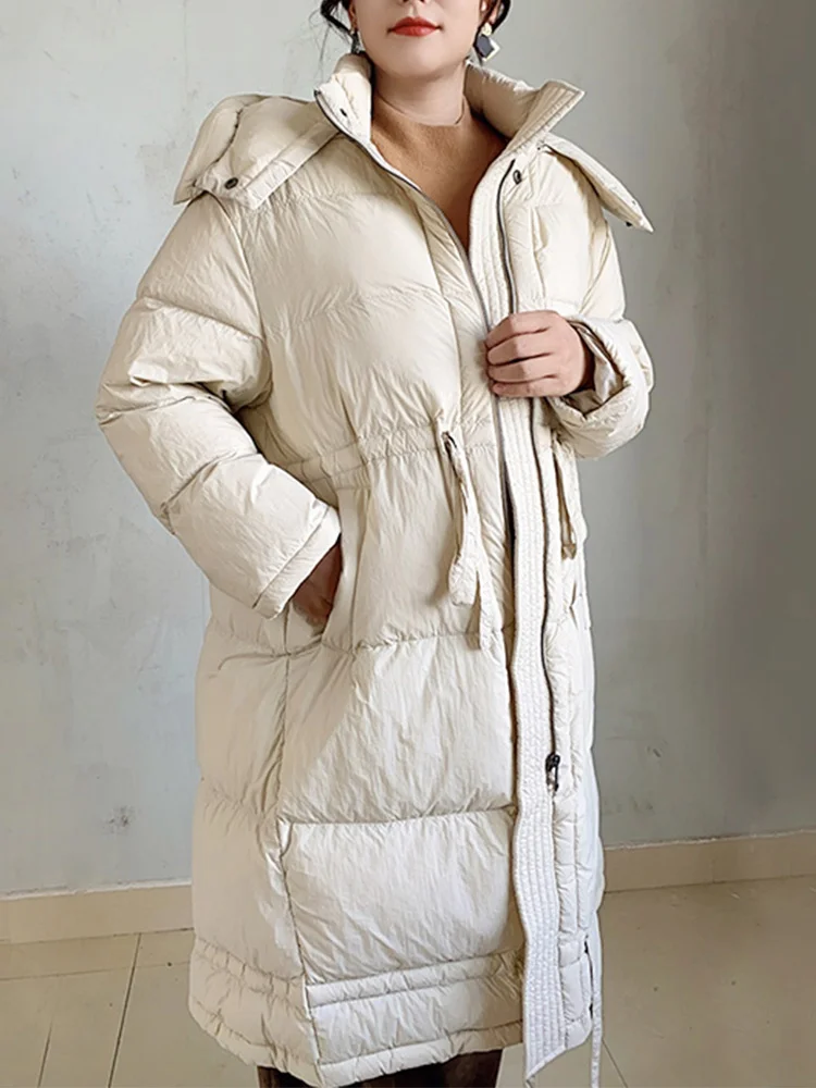 

Puffer 2023 Winter Parkas Women Hooded Long Casual Female Zipper Loose Thick Warm 90% White Duck Down Coat Snow Outwear