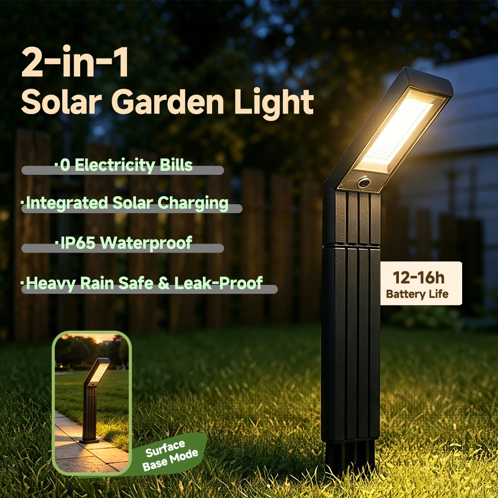 2-in-1 Solar Lawn Light 3 Color Changing LED Garden Light Waterproof 430/635/845mm Outdoor Pathway Landscape Lamp With Switch