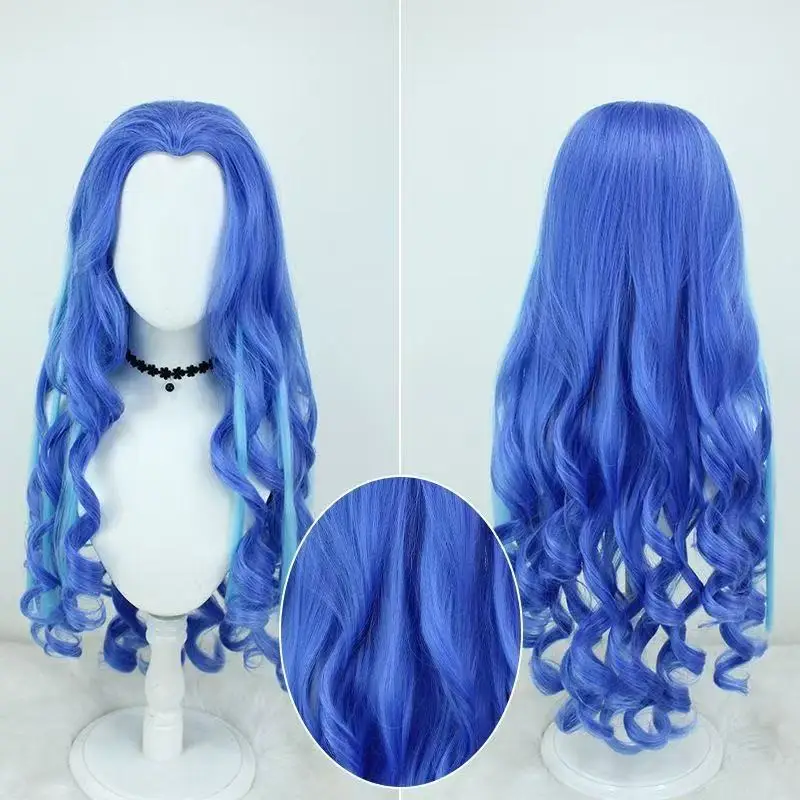 

1 piece dark blue wig with light blue highlights, full head long curly cosplay wig for Nezha: The Devil Child Disturbs the Sea c