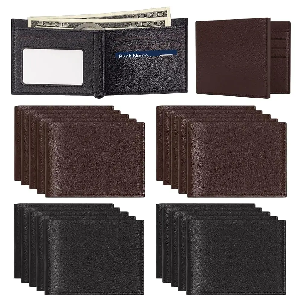 

24Pcs PU Leather Men's Wallets Bulk, Bifold Wallet for DIY Engraving Minimalist Stylish Front Pocket with Money Clip Card Hol