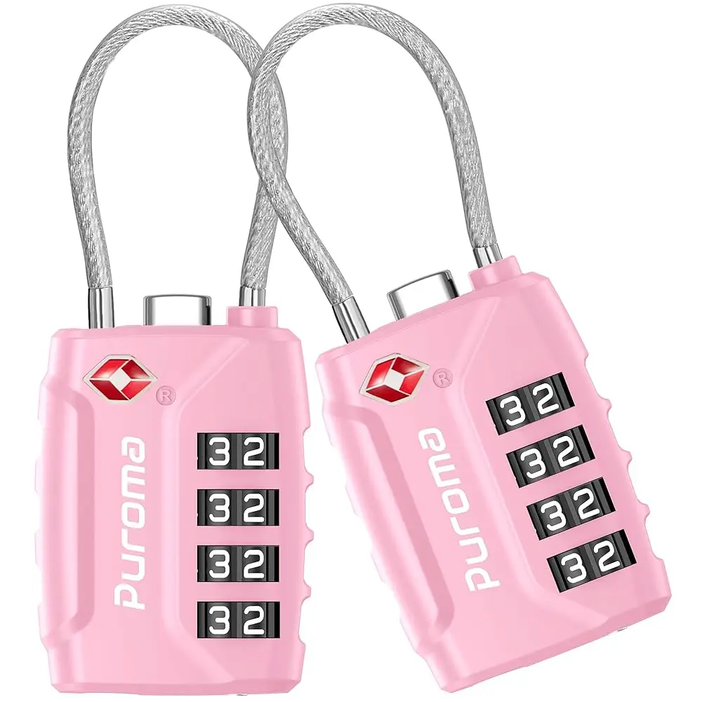 

Набор из 2 замков для багажа, одобренных TSA, с 4-значным кодовым замком и регулируемым тросом, с возможностью сброса кода, корпус из цинкового сплава, для чемоданов