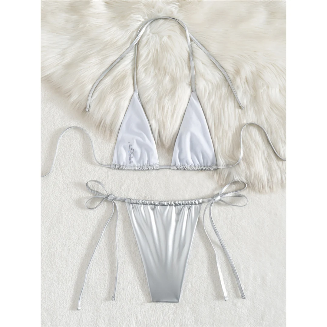 3 Farben, neues Halter-Bikini-Set aus Kunstleder, Damen-Badebekleidung, zweiteiliger Badeanzug, V6492B – Detail 18