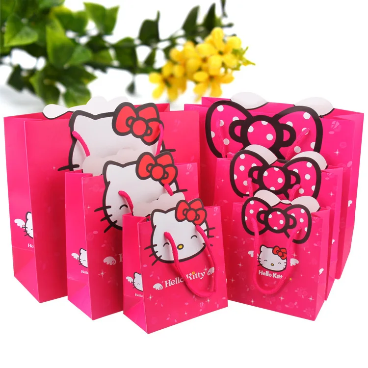 10Pcs Hello Kitty Birthday Party Decorations Cat Paper Gift Bag Handle Candy Box Baby Shower for Wedding Gift Box Packaging Bag