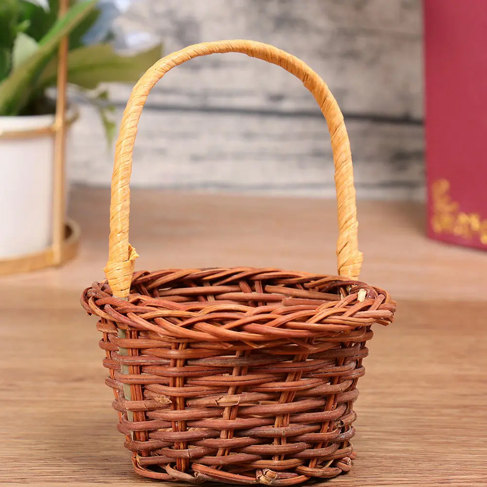 2pcs Miniature Woven Baskets Diy Rattan Basket Decor For Kids Mini House Accessory Storage Ornament Micro Scene Craft Props
