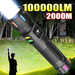 100000LM High Power Flashlight Built-in Battery Torch Rechargeable LED Spotlights Flashlights Fluorescent Strip Camping Lantren