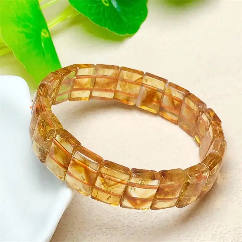 Natural Citrine Bangle Fortune Energy Crystal Gemstone Bracelet Mineral String Woman Amulet Jewelry Healing Gift 1pcs 8x12mm