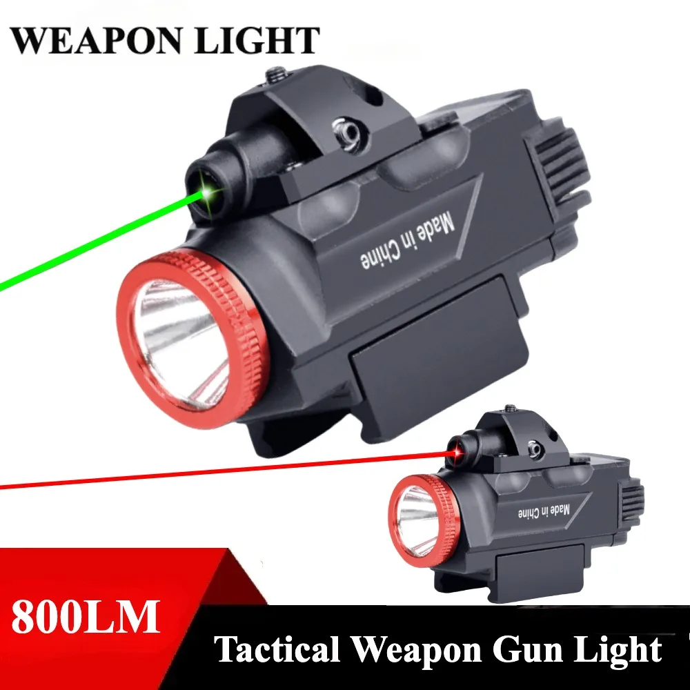 

800 Lumens Tactical LED Flashlight Combo Red Green Dot Gun Strobe Light USB Charging Fits 20mm Picatinny Rail Outdoor Hunting