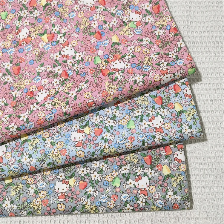 160cm Width Hello Kitty Flowers Pure 100% Cotton Fabric for Girl Bedding Set Slipcover Hometextile Cushion Cover Needlework DIY