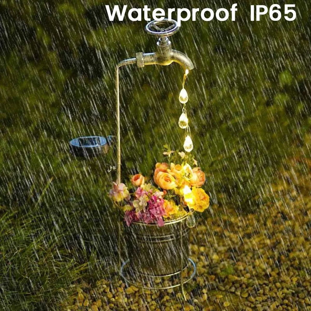 HOT! Solar Powered Water Faucet Lights Waterproof LED Planter Lamp for Patio Pathway Walkway Lawn Garden
