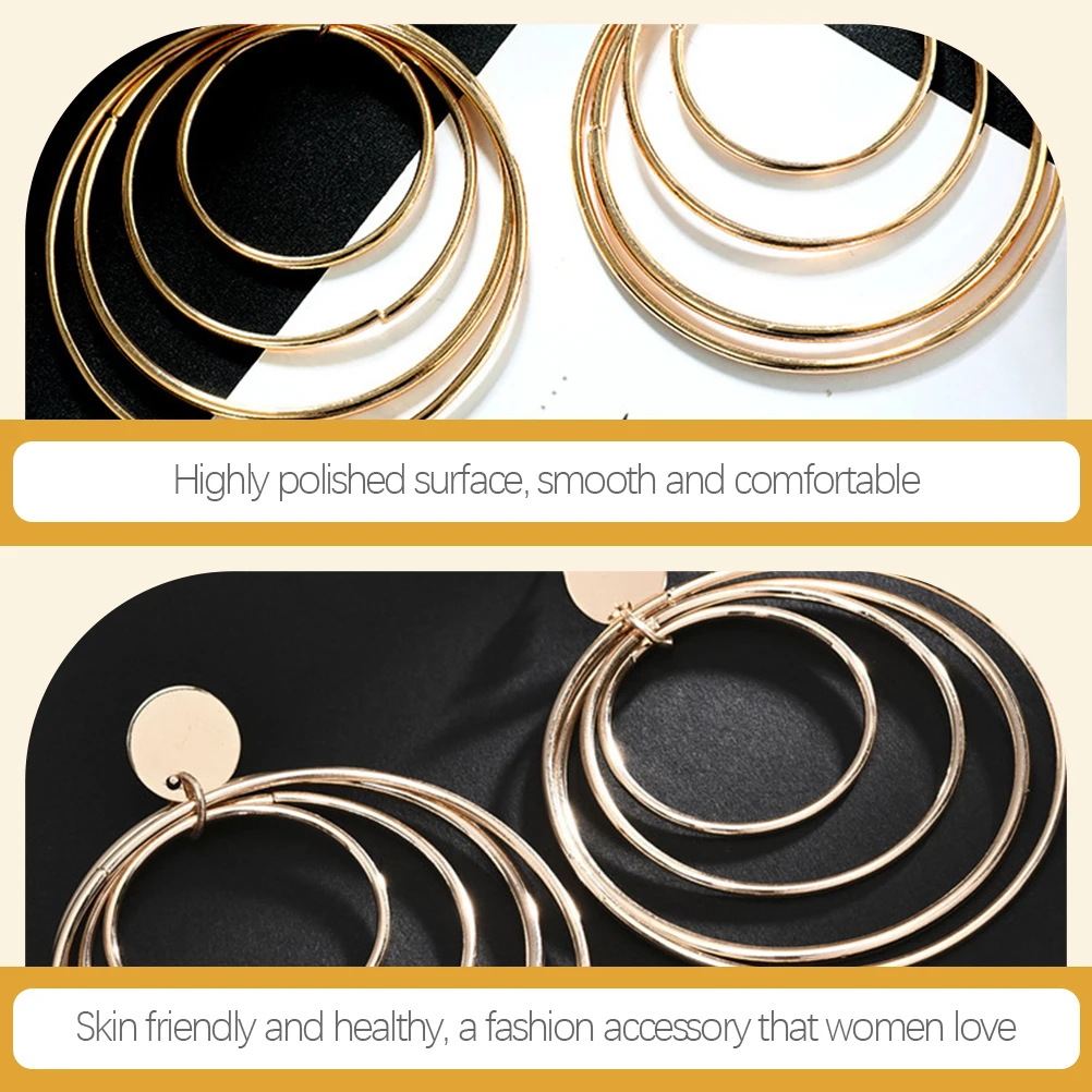 

2 Pairs Ring Earrings for Women Perforation Thick Hoops Trendy Earings Alloy Cute Girl Dangling Statement