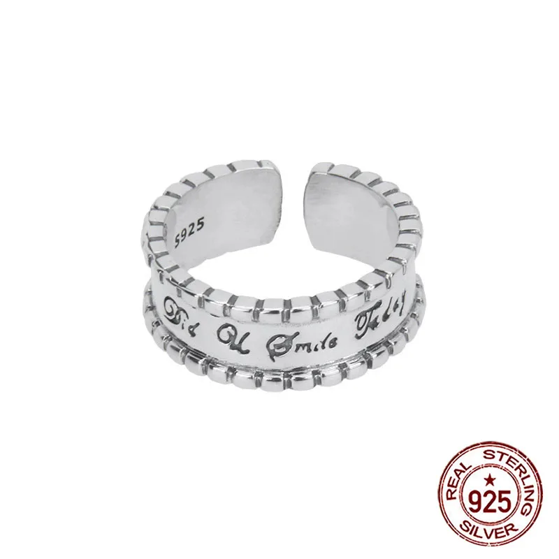 S925 pure silver ring with simple and personalized design  Handmade round bead edges with English letters, fashionable couple