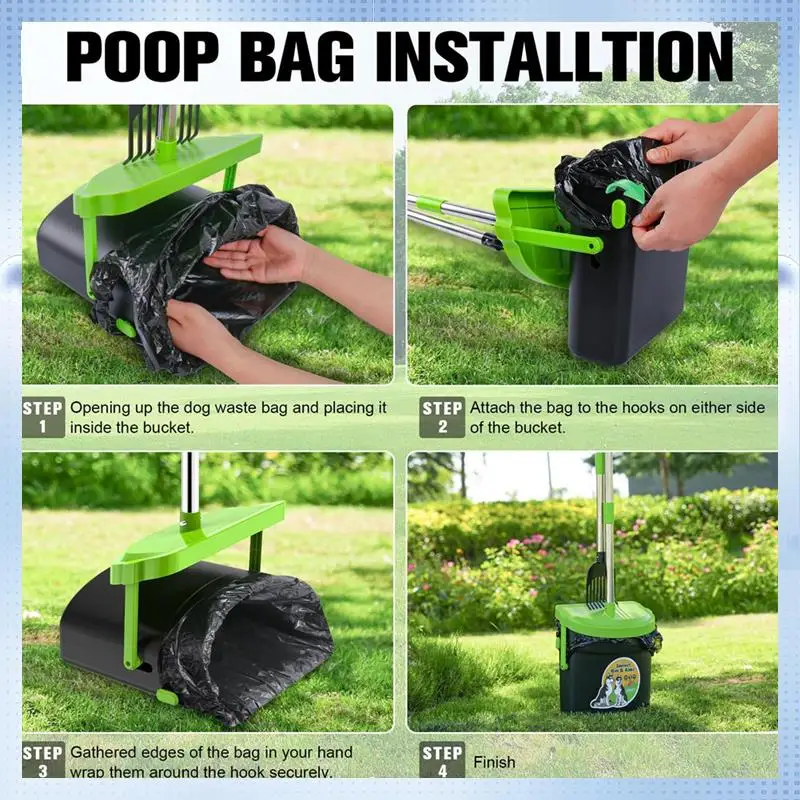 

AD-Pooper Scoopers Swivel Bin & Rake With 100 Waste Bag, Stainless Steel Handle Pooper Scoopers For Large Medium Small Dogs