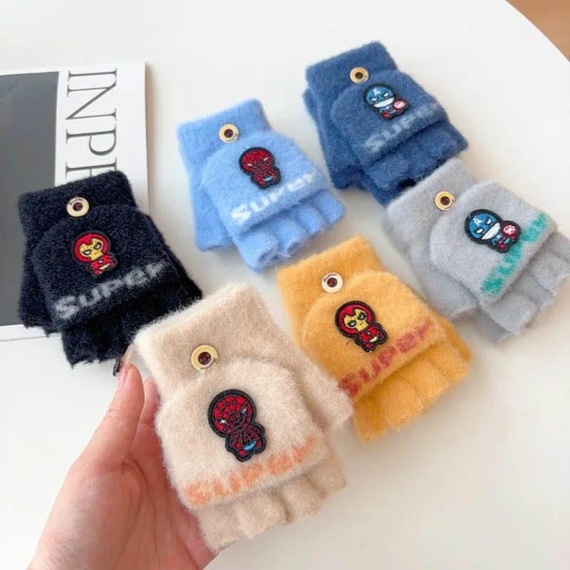 Cartoon Spider Anime Cool Gloves Anti Cold Thickened Student Writing Half Finger Flip Bicycle Anti Freezing Birthday Gifts