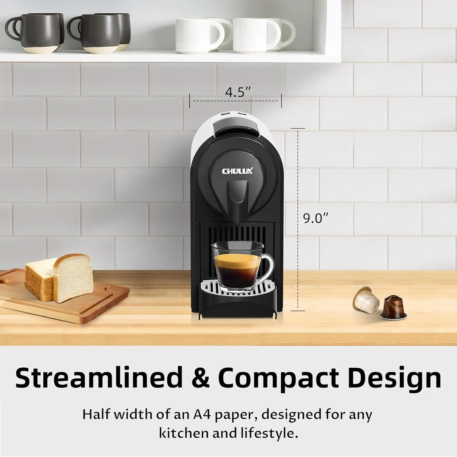 ماكينة اسبريسو برو، ماكينة اسبريسو صغيرة لكبسولات نسبرسو الأصلية، ماكينة صنع القهوة ذات الخدمة الواحدة للإسبريسو واللون المنزلي