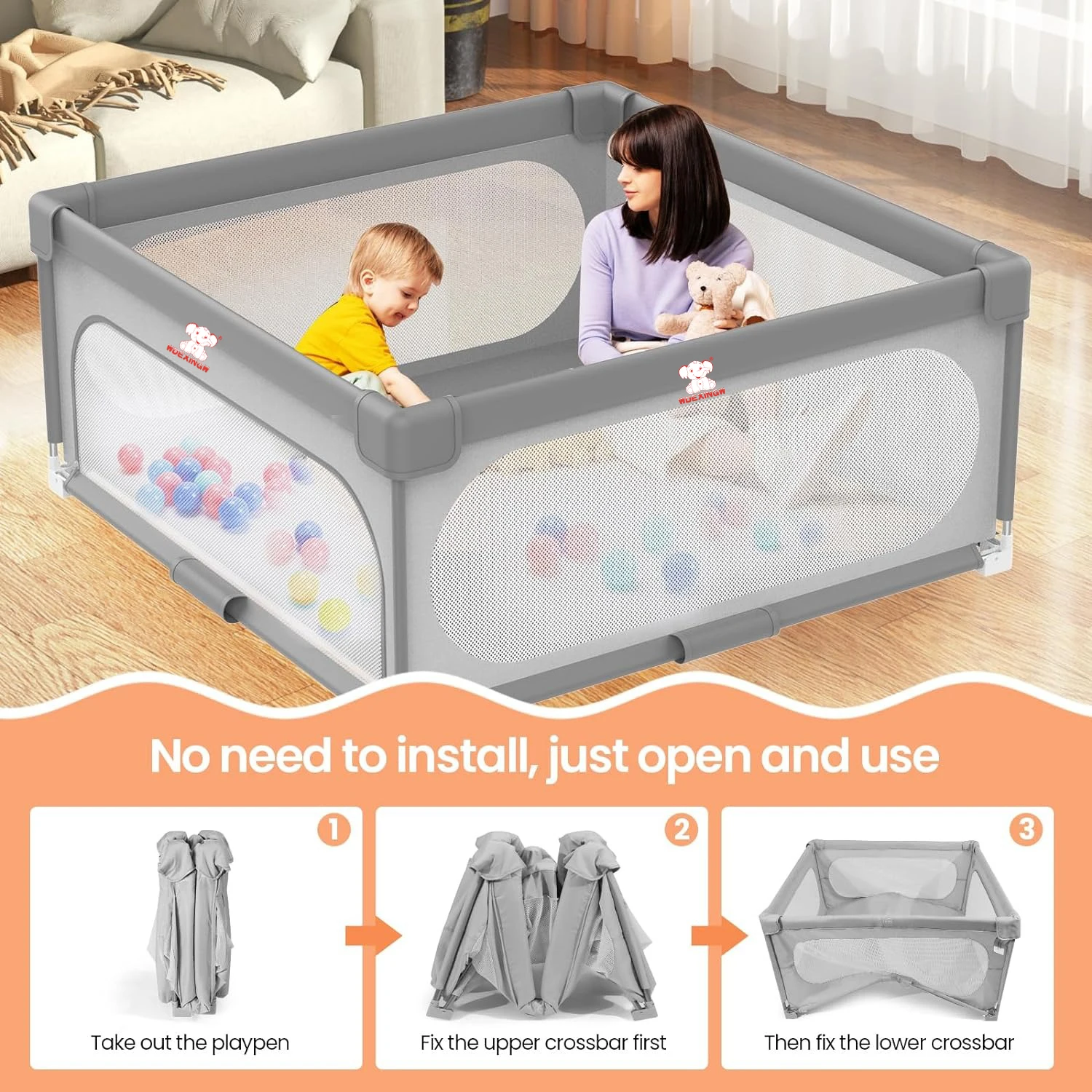 

Innovative folding technology baby playpen foldable play yard with mat Ocean balls for baby playing indoor outdoor panic 47"×47"