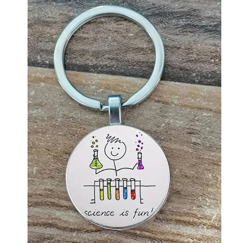 Cute and interesting chemical pattern silver circular keychain, Teacher's Day gift