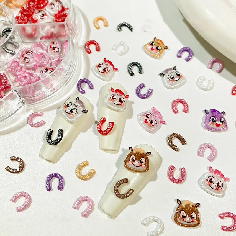 Cartoon Chinese New Year Nail Charms Year Of The Horse Resin Flatback Animals Horse Nail Art Decoration Resin Nail Accessories