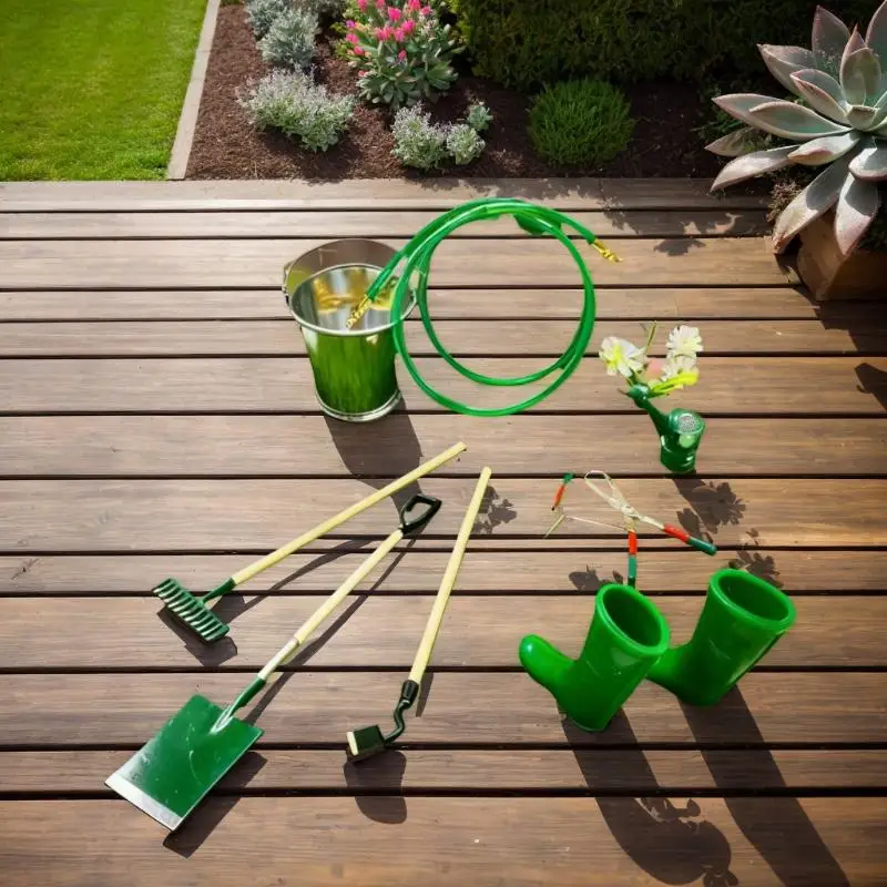 مجموعة واحدة من أدوات بيت الدمى المصغرة مع مجرفة ومجرفة وشوكة ومحاكاة أنابيب المياه للعب في الحديقة الخيالية #1