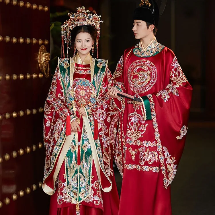 Ming Han Clothing Wedding Clothes 2024 New Bridal Dress Full Set Couple's Chinese Style a Chaplet and Robes