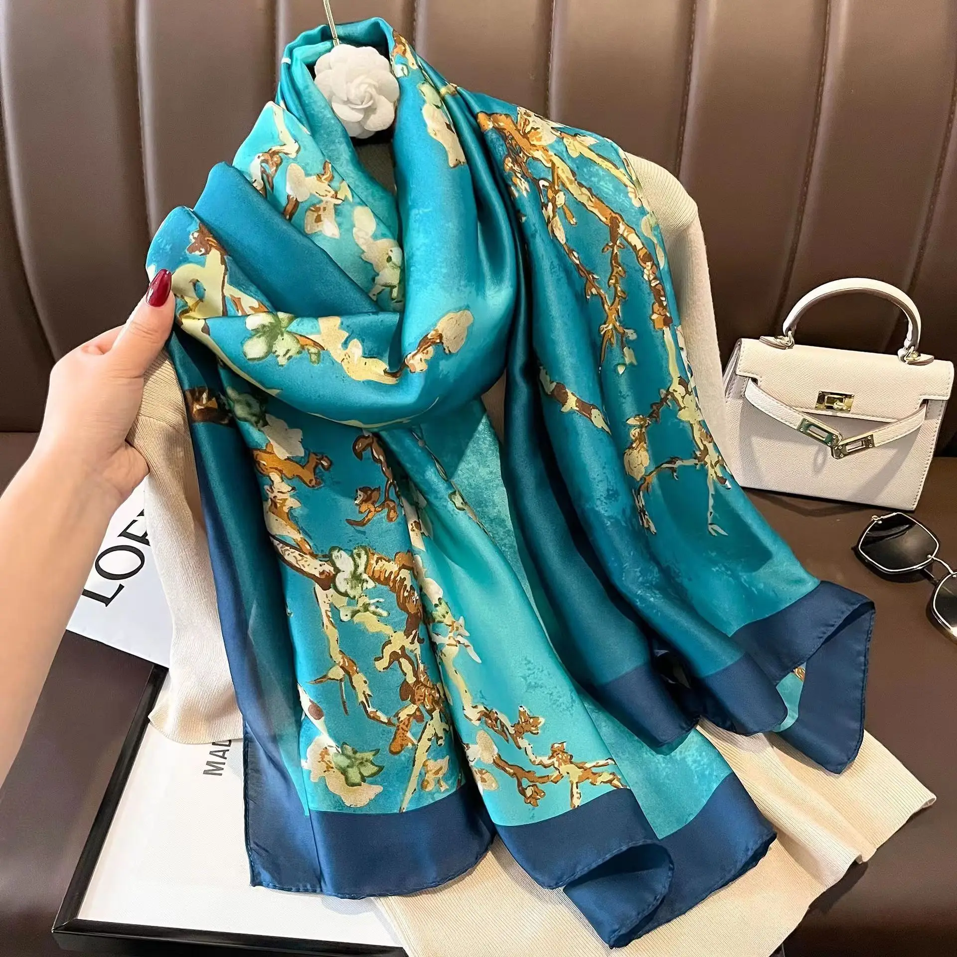 Spring Scarf Women's Luxury Design Scarf Silk Sun Protection Breathable Smooth Scarf Soft Muslim Headband Shawl Beach 85x180cm image 5